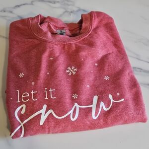 Jrs Heather Red "Let It Snow"  Sweatshirt with Snowflake Design - Sz Small